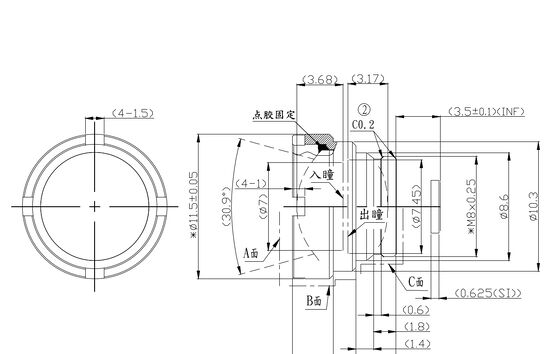 FWD-7 7mm F1.0 256×192@12μm LWIR โมเตอร์ซูมเลนส์ความยาวคลื่น 8-12 μm สําหรับการถ่ายภาพทางความร้อน